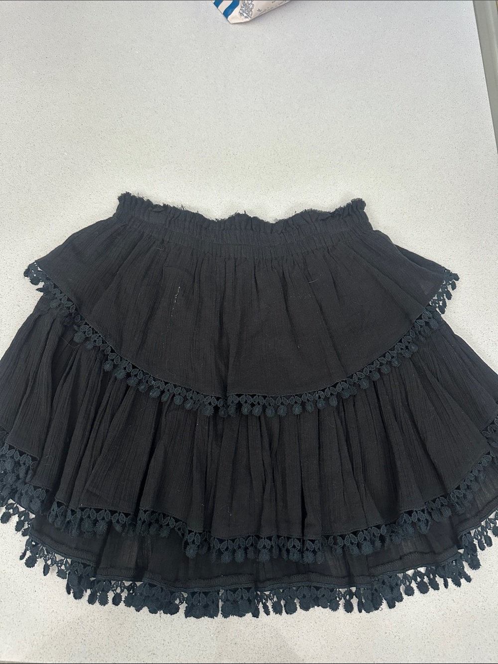 LoveShackFancy Black Tiered Pom-Pom Skirt